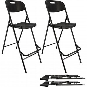 Lot de deux chaises de bar pliantes noires - Ht 120cm - Chaises hautes pliantes - Cadre en acier - avec dossier et repose pied