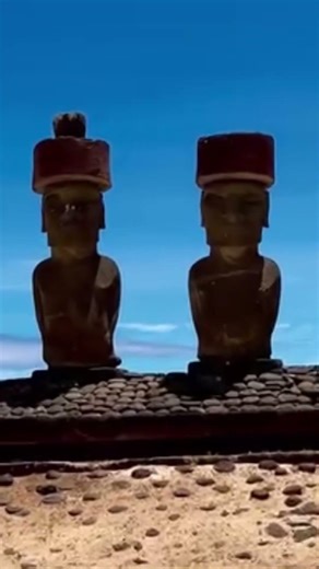 Ahu Nau Nau Moai Statues at Anakena Beach in Easter Island, Chile