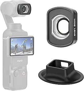 BRDRC Pocket 3 Wide Angle Lens, 0.72X Magnetic Wide-Angle Filter with Base Stand for DJI OSMO Pocket 3 Creator Combo Accessories - Expanded FOV of 112°