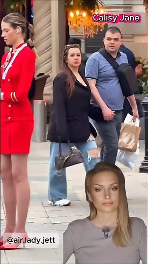 🔥Stunning Flight Attendant in Red Uniform! 🤩 Public Reactions #streetstyle #tallwoman