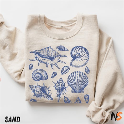 Seashell 90s Vintage Tattoo Style Graphic Sweatshirt, Retro Y2K Coastal Shell Unisex Crewneck, Beach Lover Gift - Etsy