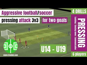 Aggressive football/soccer pressing attack 3v3 for two goals | tackling training practice drills