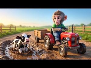 BABY COW TRAPPED IN MUD! Little Monkey’s Terrifying Tractor Rescue