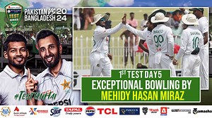 8M views · 10K reactions | Exceptional Bowling By Mehidy Hasan Miraz | Pakistan vs Bangladesh | 1st Test Day 5 | PCB | M1X1U #PAKvBAN | #TestOnHai | Pakistan Cricket Team | Facebook