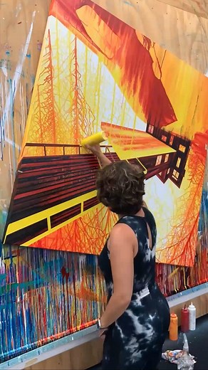 Amy Shackleton on Instagram: "And here’s the video of its creation! 🍁 Painting Info: Lifeline (Haliburton County + Halifax) 2022, Acrylic on canvas 60 x 60 x 1.75 in 🔴 SOLD #paintingtimelapse #drippainting #liquidacrylics #paintingwithsqueezebottles #painting #artistatwork #canadianartist #paintingtechnique #amyshackletonart"