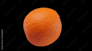 Orange spin and float - isolated on black, neutral gray or white. Fresh citrus fruit rotate in seamless loop for compositing projects - alpha channel included.
