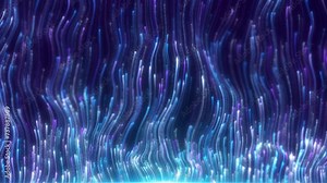 Blue technology data flow, blue light stripes flow, abstract information flow from luminous stream of lines. Blue particle light flow, elegant wave lines rise.