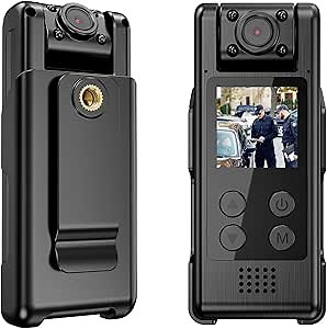 4K WiFi Body Camera with 64G Memory Card, Portable Body Worn Cam with 180° Rotatable Lens, Night Vision, 2000mAh Battery for Daily Records, Delivery/Serving Jobs