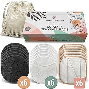 Sweet Adeline Reusable Makeup Remover Pads + Laundry Bag + Wicker Baskets | Reusable Cotton Rounds | Reusable Cotton Pads for Face | Reusable Face Pads | Cotton Pads for Face (Normal, 20 Pieces Set)