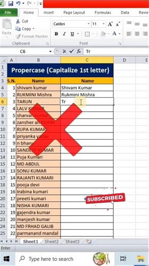 Capitalize First Letter in Excel 😱 | Excel Short Trick #excel #shorts #exceltricks #trending #viral