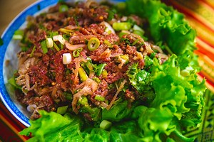 Laab Diip Raw Beef Salad - Saeng's Kitchen