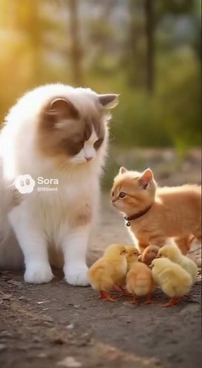 Ragdoll Cat Saves Orange Kitty and Chicks from a Big Dog 🐱🐥💪