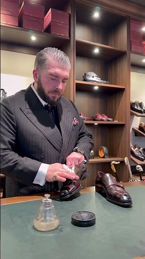 Burgundy olive green shoes patina and mirror shine. #shoes #asmr #bespoke