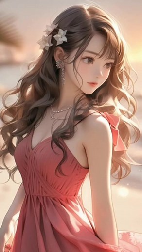 Beach Fashion: Stunning Red Dress at Sunset