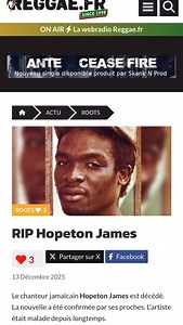 RIP Hopeton James | Reggae.fr