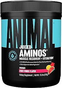 Animal Juiced Amino Acids - BCAA Powder EAA Matrix Plus Hydration with Electrolytes and Sea Salt Anytime Recovery and Improved Performance, Fruit Punch Flavor, 30 Servings