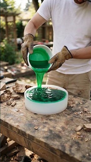 Casting a Burl Wood Bowl in EMERALD Resin! #diybuild #building #clay