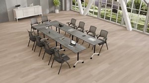 Conference Table, Folding Conference Room Tables with Silent Wheels, Foldable Modular Training Table, Modern Rectangle Seminar Meeting Tables for Office, Boardroom (6, Grey, 55.1)