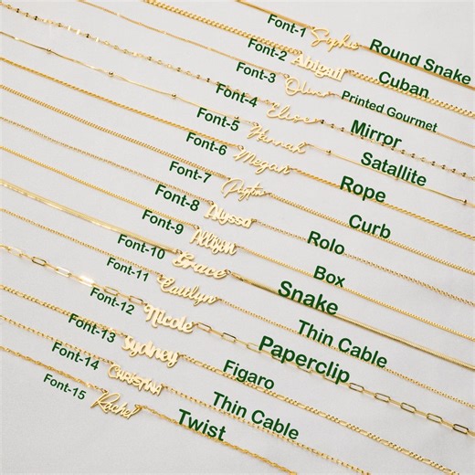 14K Solid Gold Name Necklace: Personalized Cursive Plate - Etsy