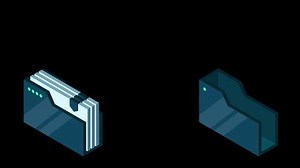 File transfer animation. Document transferring between folders. Concept for remote connection between two folders. Data backup. Isometric cloud technology. Transparent background with alpha channel