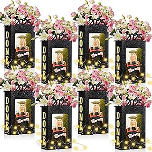 8 Sets of 2026 Graduation Table Decorations Photo Centerpieces for Table Graduation Picture Frames Box Lighted Done Grad Party Favor for College Graduate Friends Gifts(Black)