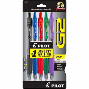 Pilot G2 Retractable Gel Ink Pens, Bold Point, 1.0mm, Assorted Colors, 5 Pack