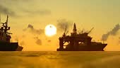 Offshore oil extraction and oil and gas drilling platform 3D animation