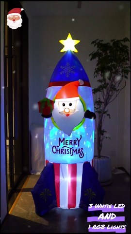 [Flash Light] 7.2 FT Christmas Inflatable Santa Ride Rocket Decorations, Christmas Blow up Yard Decoration Inflatable Rocket Built-in Colorful LED Lights for Christmas Decorations Xmas Gifts