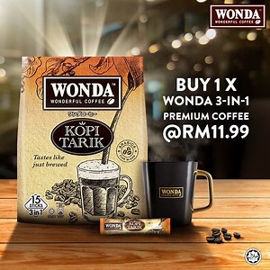 Be pulled into the sensational brew of WONDA 3-in-1 Kopi Tarik and savour the smooth taste of every Malaysian’s favorite blend. WONDA 3-in-1 Premium Coffee variants - Original, Mocha and Kopi Tarik are now available in Aeon with an introductory price of RM11.99 till 30 June 2020. Get all your favourite hot brews from the nearest Aeon stores or purchase it online at Happy Fresh and have them deliver it to your doorstep now! Happy Fresh: https://bit.ly/2AvCMxS | Wonda Coffee Malaysia