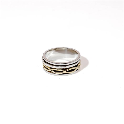 Gold Infinity Spinner Ring 925 Silver Plated Band, Mixed Metal Meditation Ring, Slim Statement Fidget Ring - Etsy