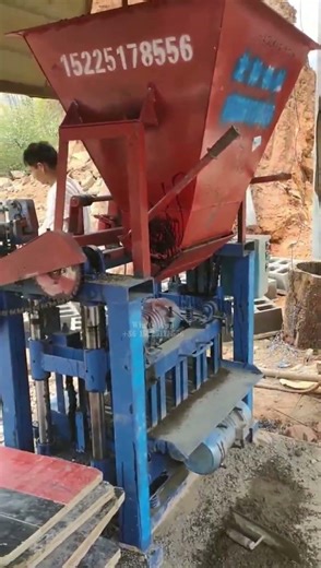 Block making machine for producing four 8-inch hollow bricks at once #brickmakingmachine