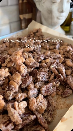 Sweet, crunchy, and made with love 🎄✨ These homemade candied nuts are the perfect little gift to wrap up for neighbors, teachers, or anyone who deserves a holiday treat! ❤️ Candied Nuts - 2.5 cups pecans - 2.5 cups cashews - 1 cup almonds - 2 eggs whites - 2 Tablespoons water - 2 Teaspoons vanilla - 1 cup sugar - 1 cup brown sugar -2 Tablespoons cinnamon - 1/4 tsp nutmeg - 1.5 teaspoon salt Mix and Bake at 300 degrees for 30 minutes stirring halfway through! #homemadegifts #HomemadeChristmasGif