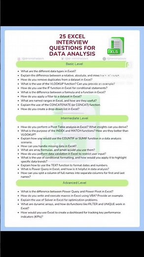 💼 25 Excel Interview Questions for Data Analyst #Excel #DataAnalysis #drnimishadavis