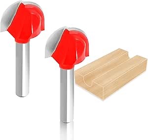 Aopin Core Box Router Bit 1/2" Cutting Dia 1/4" Shank Dia Double Flute Round Nose Tipped Round Groove Router Bit, Carbide, Black, Silver, 2Pcs