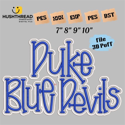 Duke Blue Devils 3D Puff Embroidery File, College Mascot Digital Download, Machine Embroidery Design - Etsy