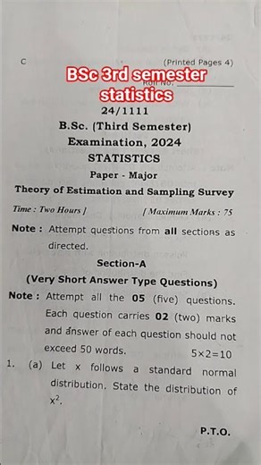 BA BSc statistics 3rd semester previous year question paper statistics important