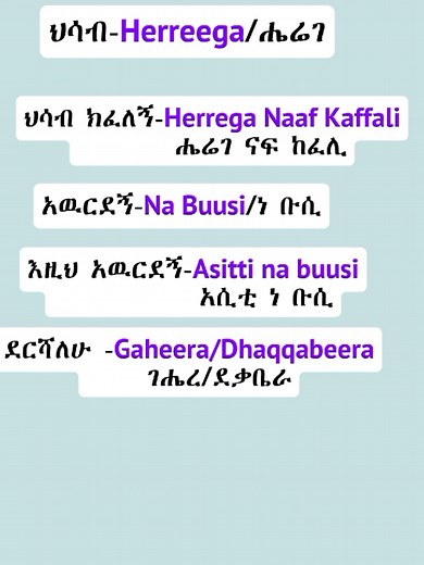 Afaan Oromoo fi Amharic: Jechoota Geejjibaa