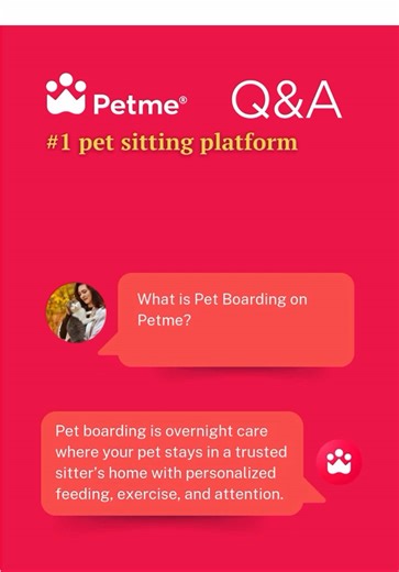 What is Pet Boarding on Petme? Pet boarding is overnight care where your pet stays in a trusted sitter’s home with personalized feeding, exercise, and attention. #petme #petsitter #petsitting