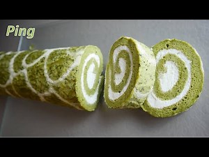 Japanischer Matcha Biskuitrolle Kuchen/grüner Tee Rollkuchen selber backen/super flaumig und lecker
