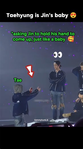 Taehyung is Jin's baby, asking him come up on the stage 😍
