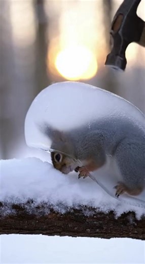 POV: You’re a squirrel iced in… until a hero with a hammer drops the ‘chill’! 🐿️❄️💥 From frozen to free in 5 seconds—nature’s most heartwarming rescue. ❤️ #SquirrelRescue #WinterHero #IceBreaker #AnimalLovers | Timeless USA