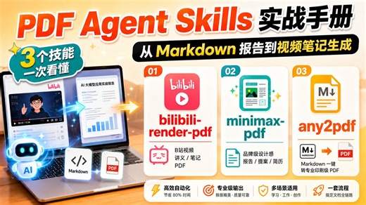 PDF Agent Skills 实战：Markdown报告、品牌级PDF、B站视频笔记一键生成！