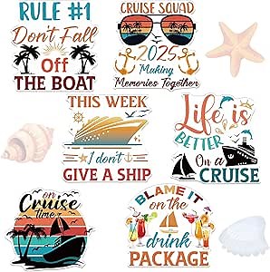 Large Cruise Door Decorations Magnetic - Wxiben 6PCS 2026 Sea Navigation Cruise Ship Door Decorations Funny Boat Anchor Tropical Drink Coconut Tree Cruise Door Magnets for Carnival Cabin Fridge Decor