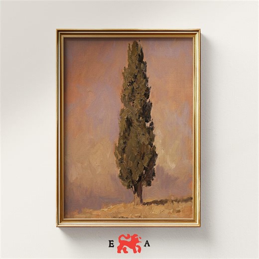 Rustic Lone Cypress Tree Painting With Moody Details, Available as a Printable Download. - Etsy