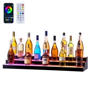 VEVOR LED Lighted Liquor Bottle Display, 3 Tiers 40 inches, Acrylic Illuminated Home Bar Shelf Display with RF Remote & App Control, DIY Setup with Type-C Cables, 9 Static Colors, for 30-39 Bottles | VEVOR US
