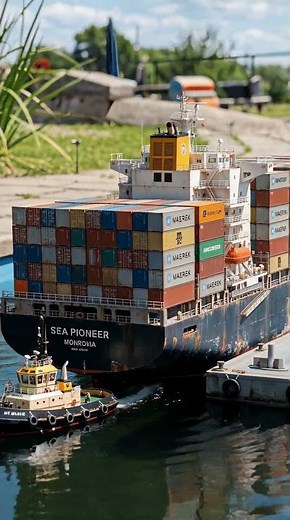 Ultra Realistic RC Container Ship Docking at Mini Port