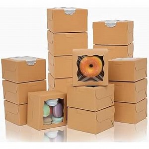 Bakepacker Kraft Bakery Boxes with Window - 4x4x2.5 inches Small Size Pastry & Mini Cookie Boxes for Bakeries - Thick & Sturdy (100 Packs)