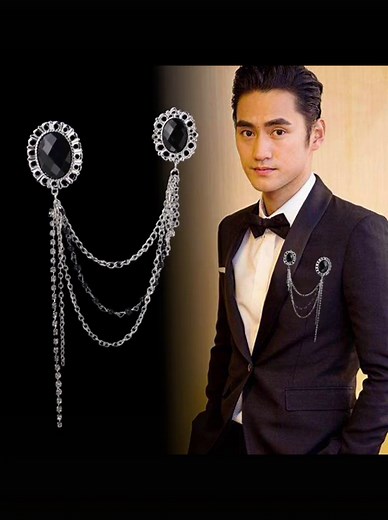 Men's Elegant Lapel Pin Badge with Chains Brooch Pin for Suit Tuxedo