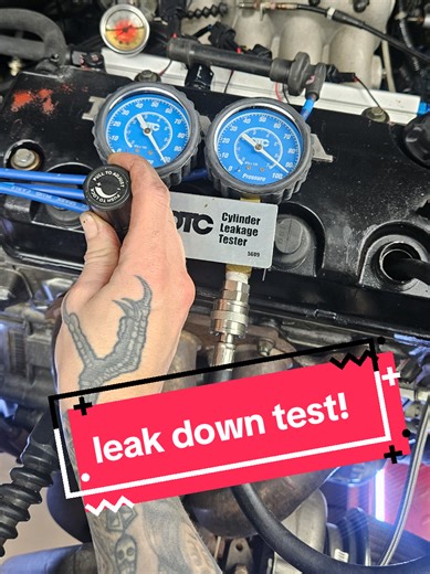 I like to play a little guessing game before I begin diagnosis, and extreme crankcase pressure and blow by is my initial suspicion!! 🧐 I am still going to perform a thorough inspection, because hopefully there is *something* that I can do today to improve the condition of this excessive oil leak!! #leakdowntest #blowby #MechanicTips #ToolsOfTheTrade #cartok