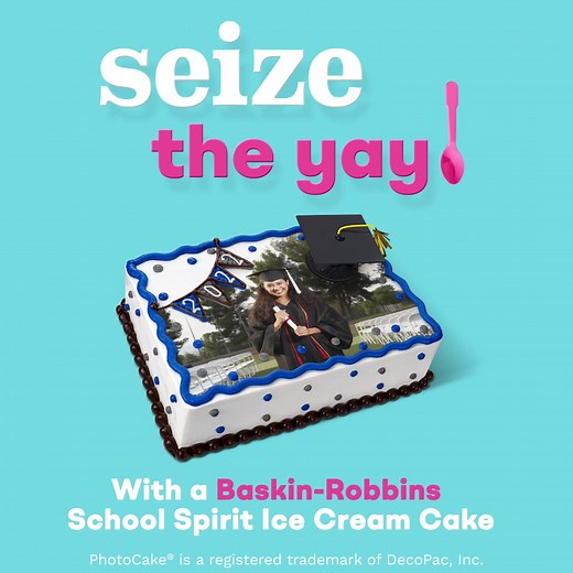New grad in the house? That’s a reason to celebrate! Order a customizable graduation cake today. | Baskin-Robbins